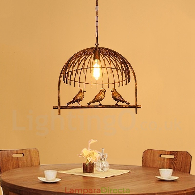 Lámpara colgante estilo jaula de pájaros estilo rústico retro de 1 luz con pantalla de acero