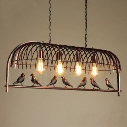 Lámpara colgante estilo jaula de pájaros retro rústica de 4 luces con pantalla de acero