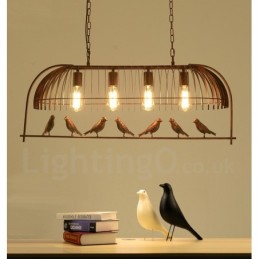 Lámpara colgante estilo jaula de pájaros retro rústica de 4 luces con pantalla de acero