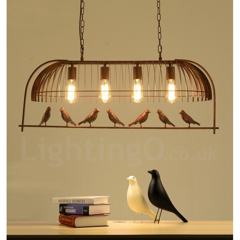Lámpara colgante estilo jaula de pájaros retro rústica de 4 luces con pantalla de acero