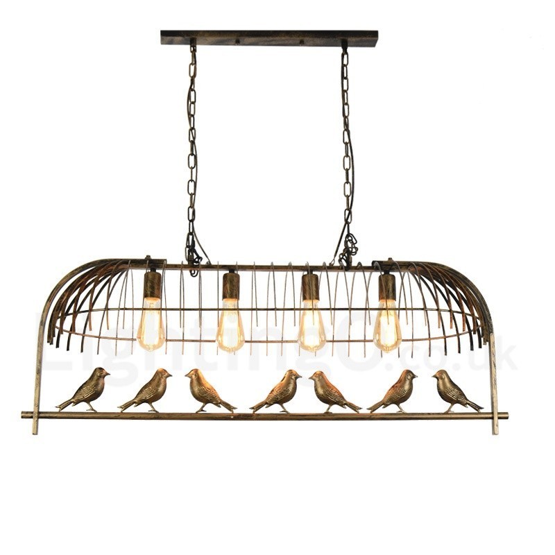 Lámpara colgante estilo jaula de pájaros retro rústica de 4 luces con pantalla de acero