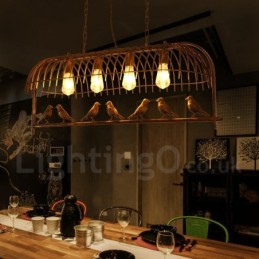 Lámpara colgante estilo jaula de pájaros retro rústica de 4 luces con pantalla de acero