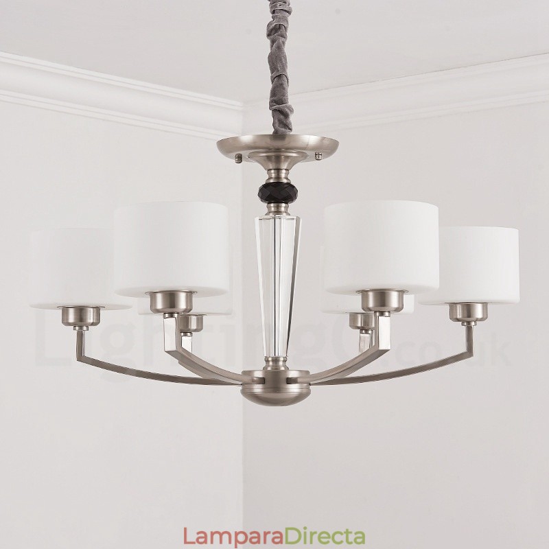 Lámpara de araña moderna contemporánea de 6 luces con pantalla de cristal