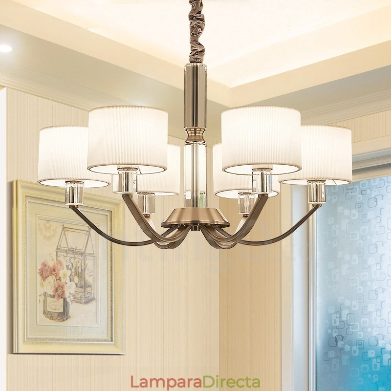 Lámpara de araña de cristal contemporánea moderna de 6 luces con pantalla de tela