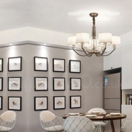 Lámpara de araña de cristal contemporánea moderna de 6 luces con pantalla de tela