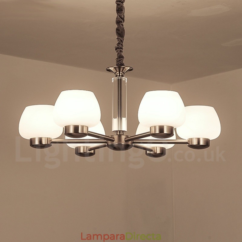 Lámpara de araña moderna contemporánea de 6 luces con pantalla de cristal