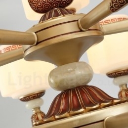 Lámpara de araña de lujo para vestíbulo, estilo retro tradicional de aleación de zinc, con 8 luces y pantalla de cristal.