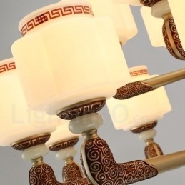 Lámpara de araña de lujo para vestíbulo, estilo retro tradicional de aleación de zinc, con 8 luces y pantalla de cristal.