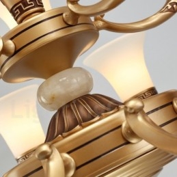 Lámpara de araña de lujo para vestíbulo, estilo retro tradicional de aleación de zinc, con 6 luces y pantalla de cristal.