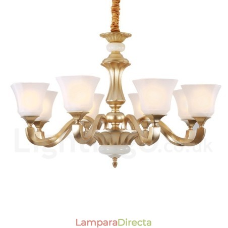 Lámpara de araña rústica tradicional retro de 8 luces con pantalla de cristal Lámpara de araña rústica tradicional retro de 8 luces con pantalla de cristal