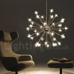 Lámpara colgante moderna contemporánea de acero de 32 luces con pantalla de vidrio