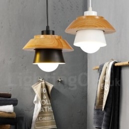 Lámpara colgante de madera contemporánea moderna de 1 luz con pantalla de aleación de aluminio