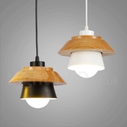 Lámpara colgante de madera contemporánea moderna de 1 luz con pantalla de aleación de aluminio
