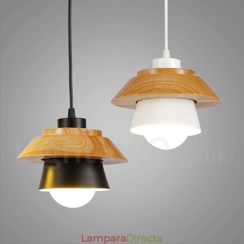 Lámpara colgante de madera contemporánea moderna de 1 luz con pantalla de aleación de aluminio
