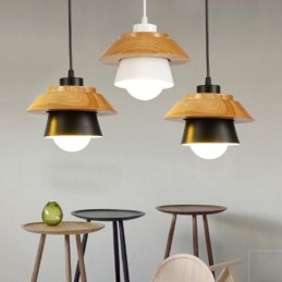Lámpara colgante de madera contemporánea moderna de 1 luz con pantalla de aleación de aluminio
