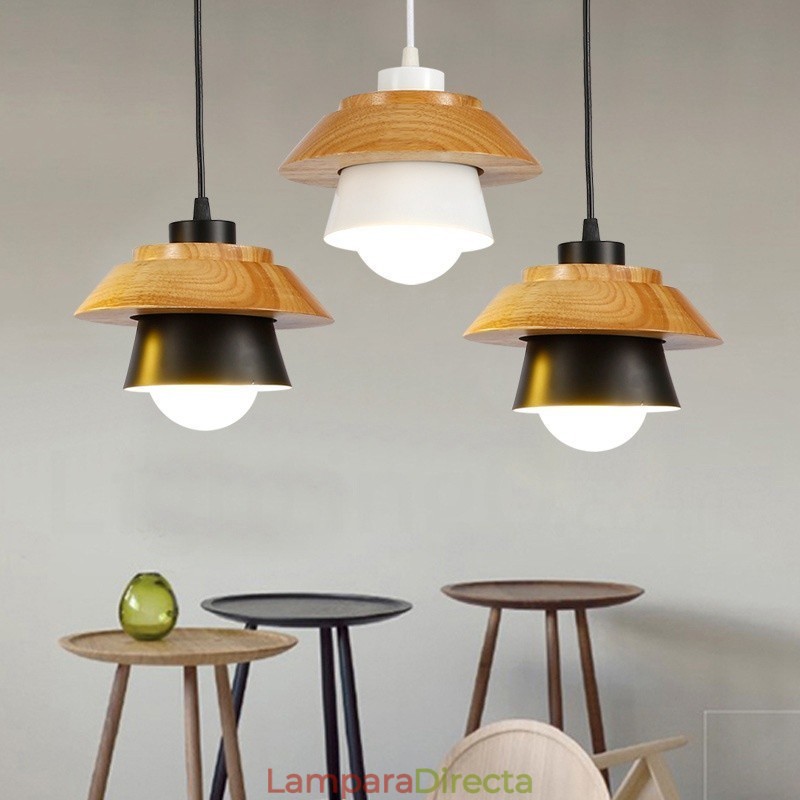 Lámpara colgante de madera contemporánea moderna de 1 luz con pantalla de aleación de aluminio