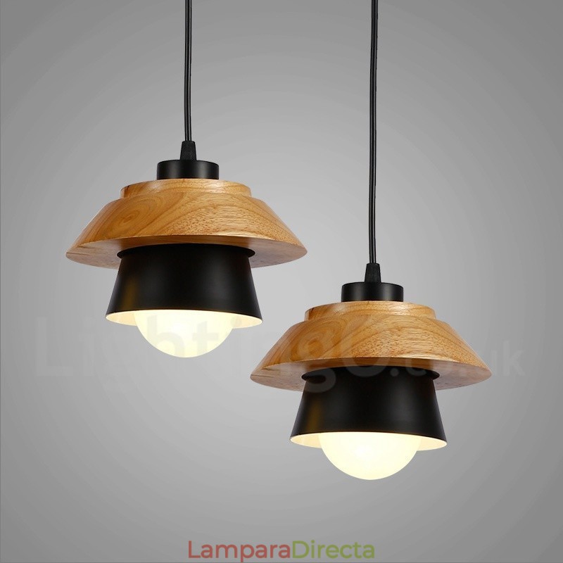 Lámpara colgante de madera contemporánea moderna de 1 luz con pantalla de aleación de aluminio