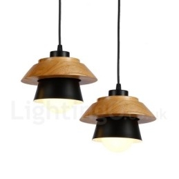 Lámpara colgante de madera contemporánea moderna de 1 luz con pantalla de aleación de aluminio