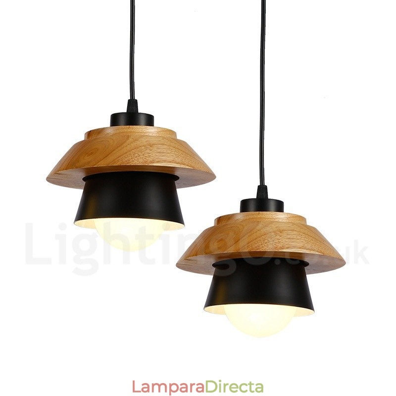 Lámpara colgante de madera contemporánea moderna de 1 luz con pantalla de aleación de aluminio