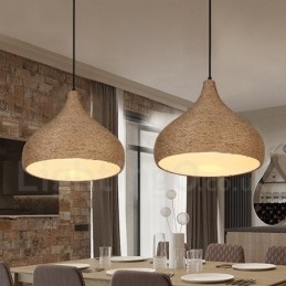 Lámpara colgante de cuerda de cáñamo rústica retro de 1 luz con pantalla de cuerda de cáñamo