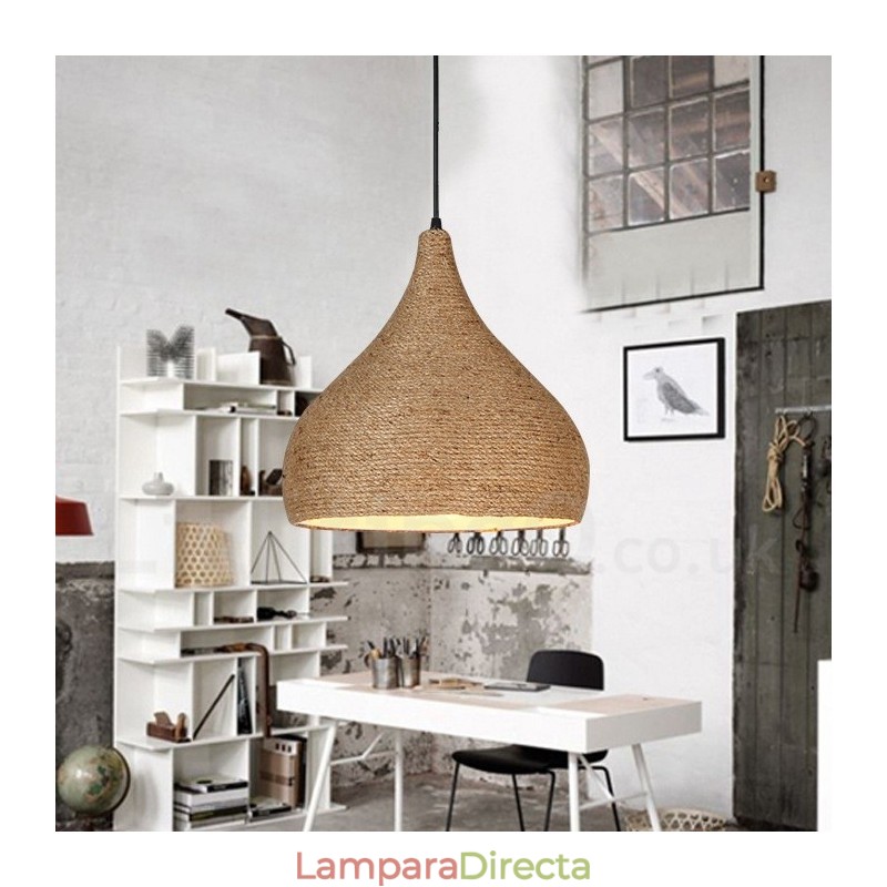 Lámpara colgante de cuerda de cáñamo rústica retro de 1 luz con pantalla de cuerda de cáñamo