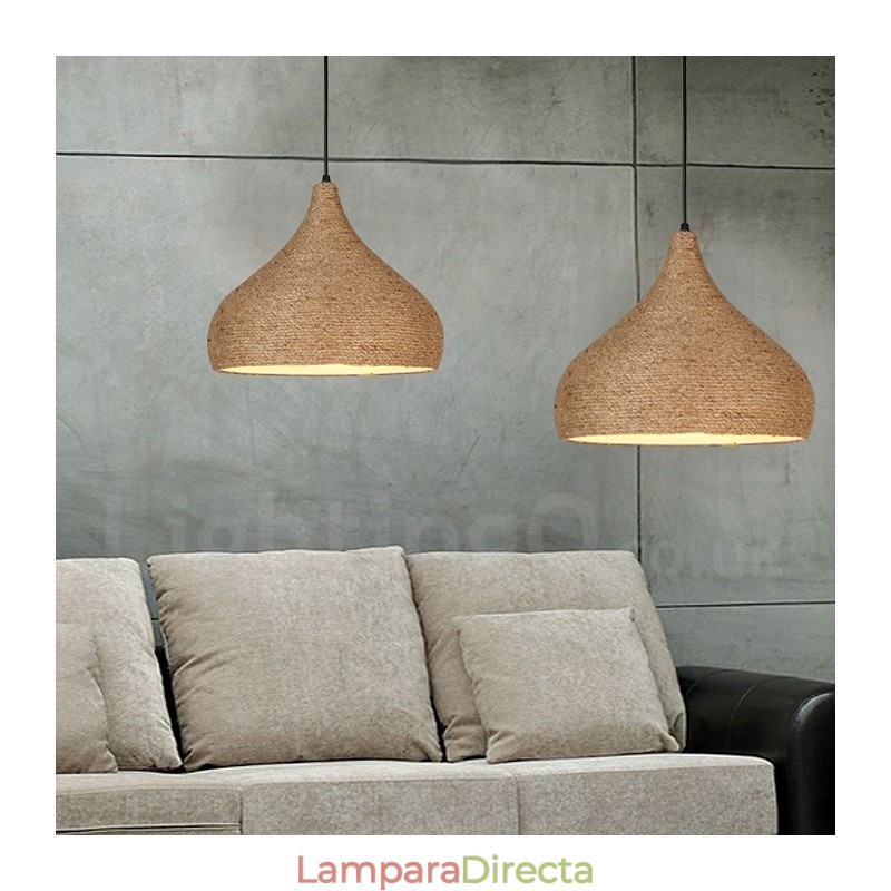 Lámpara colgante de cuerda de cáñamo rústica retro de 1 luz con pantalla de cuerda de cáñamo