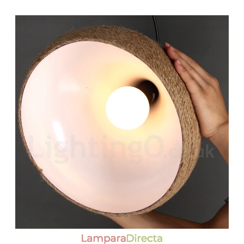 Lámpara colgante de cuerda de cáñamo rústica retro de 1 luz con pantalla de cuerda de cáñamo