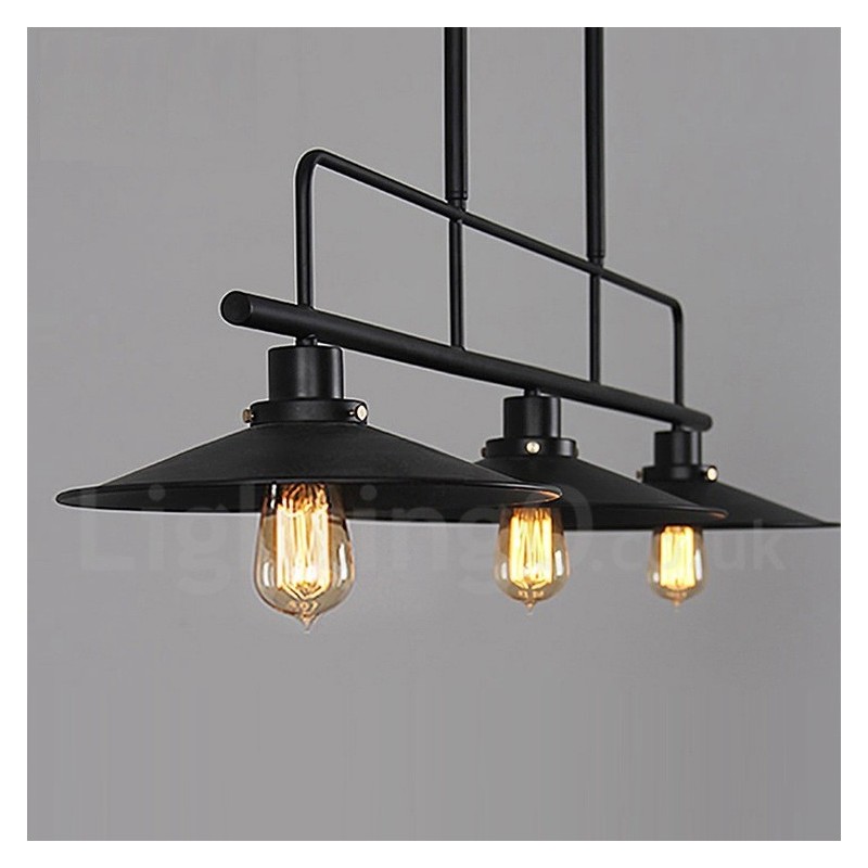 Lámpara colgante de acero rústico retro de 3 luces con pantalla de acero