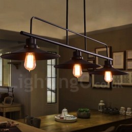 Lámpara colgante de acero rústico retro de 3 luces con pantalla de acero