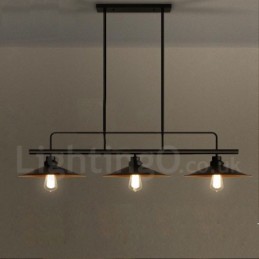 Lámpara colgante de acero rústico retro de 3 luces con pantalla de acero