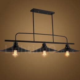Lámpara colgante de acero rústico retro de 3 luces con pantalla de acero
