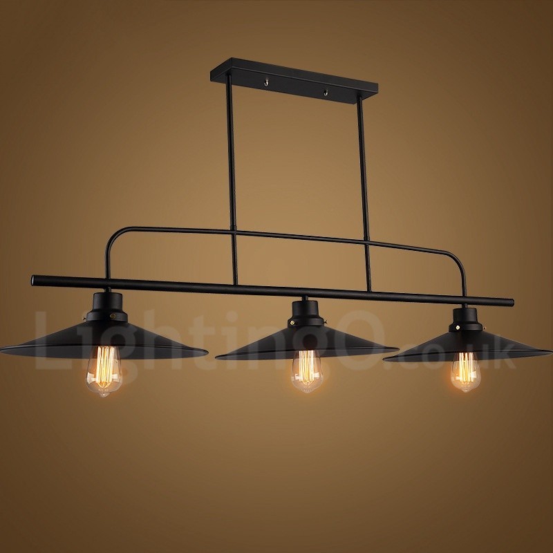 Lámpara colgante de acero rústico retro de 3 luces con pantalla de acero