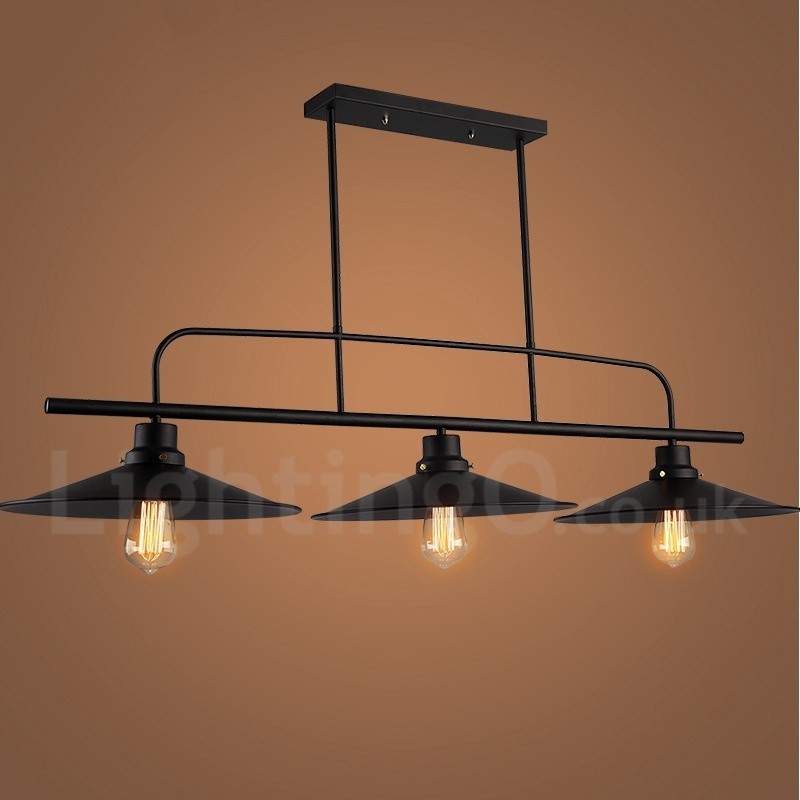 Lámpara colgante de acero rústico retro de 3 luces con pantalla de acero