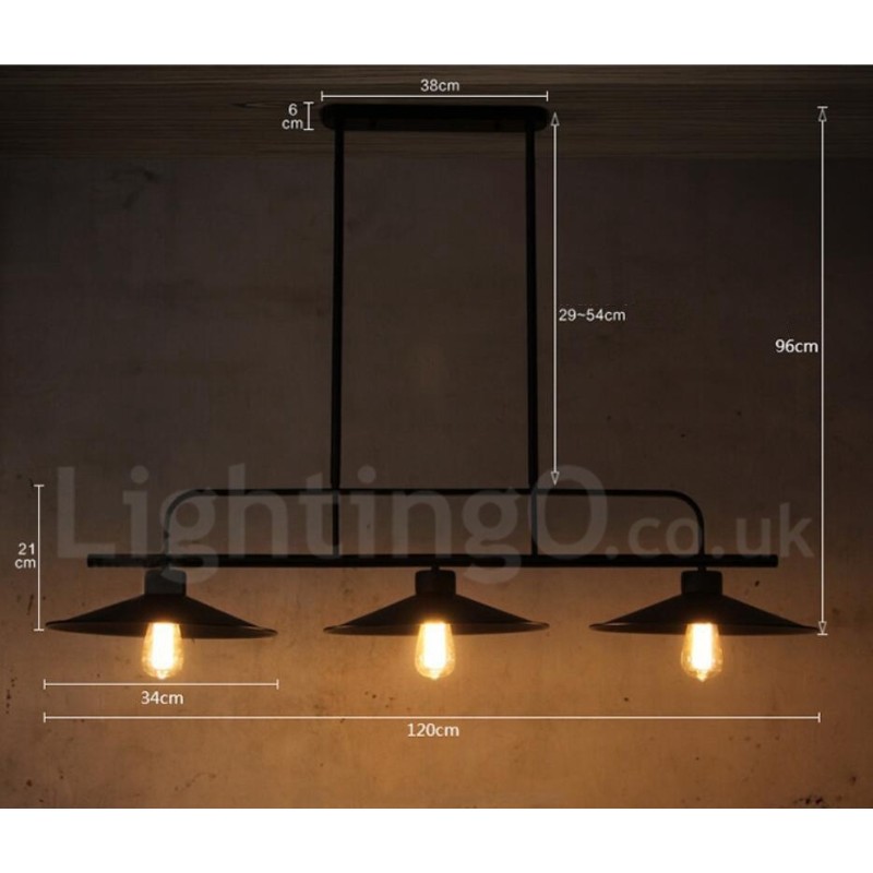 Lámpara colgante de acero rústico retro de 3 luces con pantalla de acero