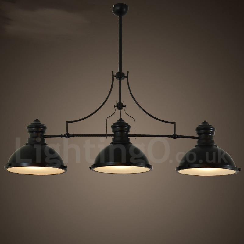 Lámpara colgante de acero rústico retro de 3 luces con pantalla de acero