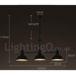 Lámpara colgante de acero rústico retro de 3 luces con pantalla de acero
