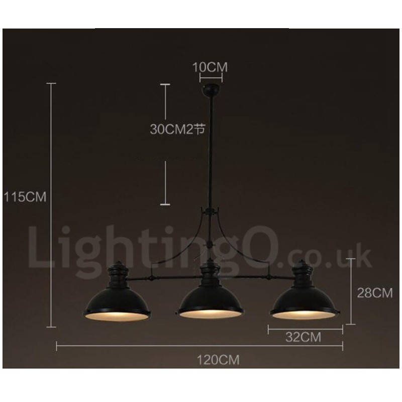 Lámpara colgante de acero rústico retro de 3 luces con pantalla de acero