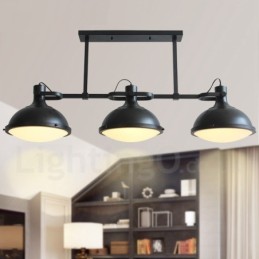 Lámpara colgante de acero rústico retro de 3 luces con pantalla de cristal