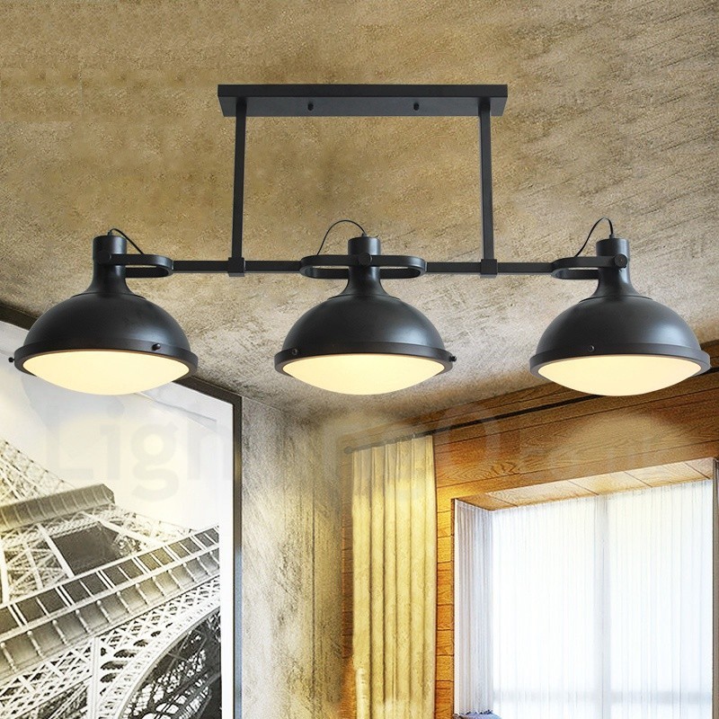 Lámpara colgante de acero rústico retro de 3 luces con pantalla de cristal