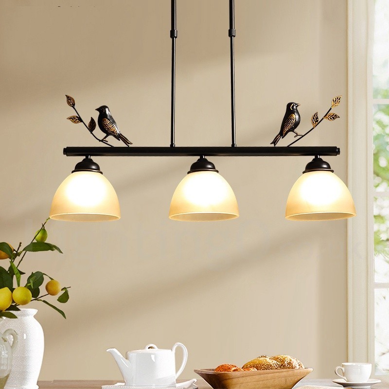 Lámpara colgante de acero rústico retro de 3 luces con pantalla de cristal