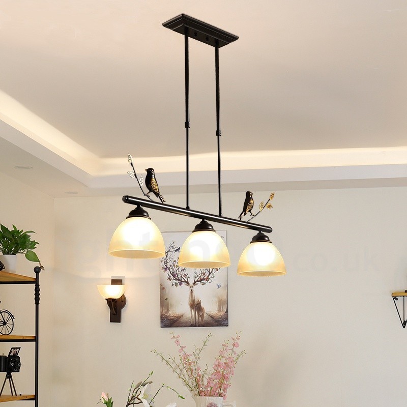 Lámpara colgante de acero rústico retro de 3 luces con pantalla de cristal