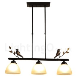 Lámpara colgante de acero rústico retro de 3 luces con pantalla de cristal