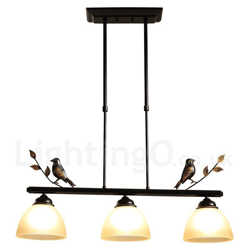 Lámpara colgante de acero rústico retro de 3 luces con pantalla de cristal