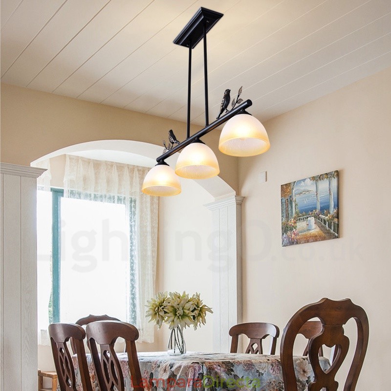 Lámpara colgante de acero rústico retro de 3 luces con pantalla de cristal