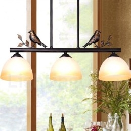Lámpara colgante de acero rústico retro de 3 luces con pantalla de cristal