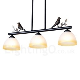Lámpara colgante de acero rústico retro de 3 luces con pantalla de cristal