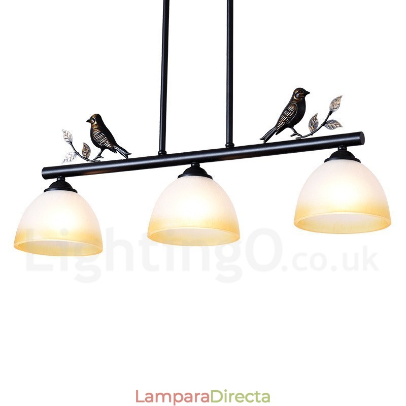 Lámpara colgante de acero rústico retro de 3 luces con pantalla de cristal