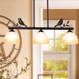 Lámpara colgante de acero rústico retro de 3 luces con pantalla de cristal