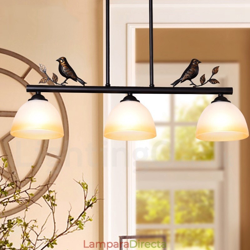Lámpara colgante de acero rústico retro de 3 luces con pantalla de cristal