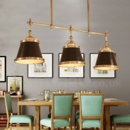 Lámpara colgante rústica retro de latón de lujo de 3 luces con pantalla de latón
